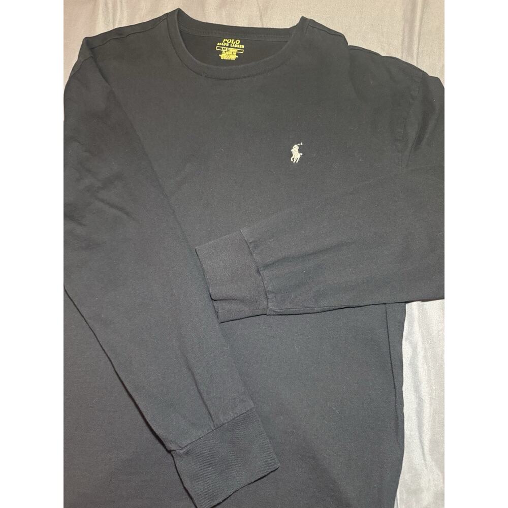Polo Ralph Lauren Men’s Large Black Crewneck Long Sleeve Tee Gray Pony Logo